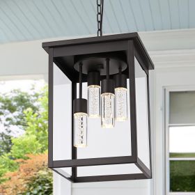 LED 5CCT Large Outdoor Pendant Light Fixtures, Exterior Hanging Lantern LED Integrated Bulbs Included for Porch Patio Yard Garden