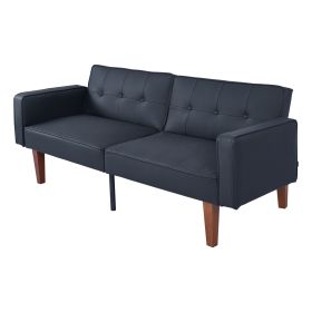 Modern PU Leather Futon Sofa with Tufted Backrest, Adjustable Reclining Couch with Wood & Metal Legs, Mid-Century Style Sofa for Living Room