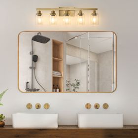 31" Golden 5-Light Vanity Light with Clear Glass Shades, Modern Iron Metal Bathroom Wall Fixture for Mirror