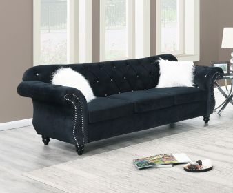 Formal Luxury Look 1pc Black Velvet Sofa w Pillows Living Room Furniture Couch