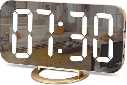 Digital Alarm Clock, LED and Mirror Desk Clock Large Display ,with Dual USB Charger Ports,3 Levels Brightness,12/24H