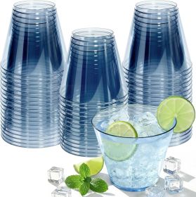 50 Pack Plastic Cups 9 oz Blue Clear Plastic Cups for Cocktail Fancy Disposable Cup for Party Stemless Wine Glasses for Wedding Thanksgiving Chri