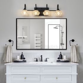 23" Retro 4-Light Bathroom Vanity Light Fixture - Black Finish with Crystal Glass Shades, Wall Mounted Lighting for Bathroom, Powder Room