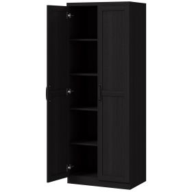 63" Kitchen Storage Cabinet, 5-tier Pantry Cabinet with Doors and Adjustable Shelves for Dining Room, Black