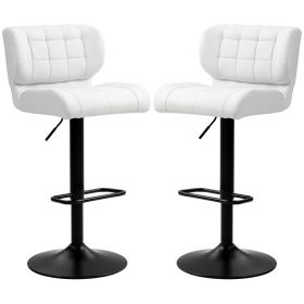 Swivel PU Leather Barstools Set of 2 Adjustable Bar Stools with Footrest Back for Kitchen Counter Dining Room White