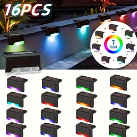 Led Solar Deck Lights 32 Pack Waterproof And Wide Use For Outdoor Stairs Step Fence Railing Yard And Patio Auto On/Off Easy Installation(Warm Whi (Option: RGBlight16PCS)