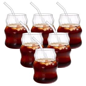 6 Pcs 19 Ounce Glass Straw Cup, Coffee Cup, Milk Cup, Juice Cup, Cold Drink Cup, Tea Cup, Water Cup, Office Cup, Striped Cloud Cup (Option: 6PCS)