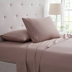 Bamboo 4 Piece Luxury 3 Line Embroidered Sheet Set (Color: taupe, size: Twin)